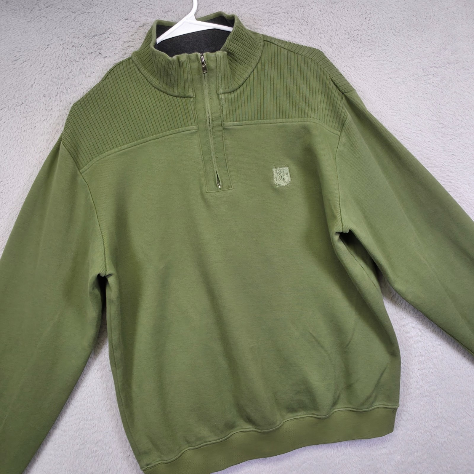 Cutter And Buck Sweater Mens M Green Zip Up Pima Cotton Knit Golf Sports Outdoor